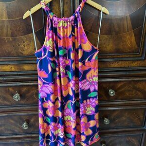 TRINA TURK Abstract Floral JuJu Print Bow Back Halter Sheath Mini Dress L $168